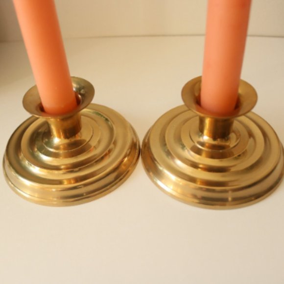 Vintage Low Profile Brass Candlestick Holders - Picture 3 of 4